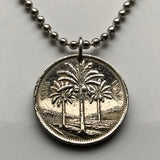 1981 Iraq 50 Fils coin pendant palm trees Baghdad Mosul Erbil Uruk Arab Kurds Persian Gulf middle east Tigris Euphrates Islam n002779