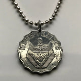 1970 Rwanda 2 Francs coin pendant Rwandese coat of arms Kinyarwanda Kigali Banyarwanda Ruhengeri Butare Muhanga Bantu Batwa people East Africa Great Lakes Hutu Abahutu Tutsi Twa people Swahili n002357