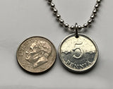 Finland Suomi 5 Pennia coin pendant Finnish hannunvaakuna Looped square Helsinki Scandinavia Nordic Viking Finns johanneskors n002894