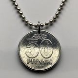 1958 East Germany Deutschland German Democratic Republic GDR 50 Pfennig coin pendant Berlin wall Leipzig Dresden Ampelmann Meck-Pomm Chemnitz Magdeburg Rostock Halle Erfurt Potsdam Schwerin Soviet socialist communist Saxony n002906