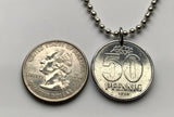 1958 East Germany Deutschland German Democratic Republic GDR 50 Pfennig coin pendant Berlin wall Leipzig Dresden Ampelmann Meck-Pomm Chemnitz Magdeburg Rostock Halle Erfurt Potsdam Schwerin Soviet socialist communist Saxony n002906