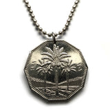 1981 Iraq 1 Dinar coin pendant necklace Iraqi palm trees Baghdad Arab Kurds Persian Gulf middle east Tigris Euphrates n002932