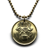 1991 Cyprus 10 Cents coin pendant Cypriot jewelry Foini Phini village clay vase singing birds pottery Nicosia Limassol Larnaca Varosha Famagusta Paphos Kyrenia Protaras Lemesos Pergamos Morfou n000904