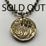1994 South Africa 20 Cents coin pendant King Protea flowering plant flower giant protea honeypot king sugar bush fynbos Cape Town Johannesburg Port Elizabeth Pretoria Bloemfontein Limpopo Nguni Bantu Zulu isiXhosa Afrikaan Table Mountain Azania n000320