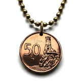 1998 Slovakia Slovensko 50 Halierov coin pendant Devin Castle Tower Danube Slovak double cross Bratislava Kosice Presov Zilina Spis n002209