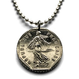 1982 France 2 Francs coin pendant necklace jewelry La Semeuse the Sower & seed French jewelry Paris Marseilles Lyon	Toulouse Mont Saint-Michel Nice Strasbourg Bordeaux Versailles Le Havre Rennes Reims Toulon n000369