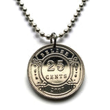 2007 Belize 25 Cents coin pendant British Honduras Belmopan Belizeans Central America Maya Stann Creek Dangriga West Indies necklace n003013
