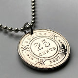 2007 Belize 25 Cents coin pendant British Honduras Belmopan Belizeans Central America Maya Stann Creek Dangriga West Indies necklace n003013