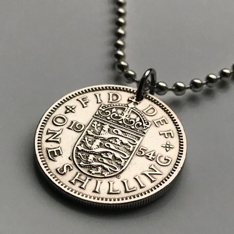 1960 United Kingdom England 1 Shilling coin pendant English shield 3 lions London Southampton British Nottingham Sheffield Great Britain Yorkshire n000164
