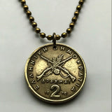 1978 Greece Hellas 2 Drachmai coin pendant Georgios Karaiskakis Skoulikaria Arta Sarakatsani Hellenic military firearm gun Ioannina n000447