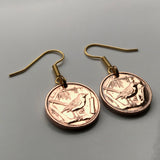 1992 Cayman Islands 1 Cent coin fish hook earrings dangle and drop jewelry Grand Cayman thrush song bird sparrows passerine birds Caribbean UK Bodden Town Jamaica Little Cayman Cayman Brac Seven Mile Beach George Town British e000014