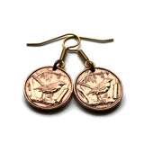 1992 Cayman Islands 1 Cent coin fish hook earrings dangle and drop jewelry Grand Cayman thrush song bird sparrows passerine birds Caribbean UK Bodden Town Jamaica Little Cayman Cayman Brac Seven Mile Beach George Town British e000014