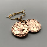 1992 Cayman Islands 1 Cent coin fish hook earrings dangle and drop jewelry Grand Cayman thrush song bird sparrows passerine birds Caribbean UK Bodden Town Jamaica Little Cayman Cayman Brac Seven Mile Beach George Town British e000014