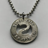 USA Sioux City Service Co. Iowa transit token coin pendant necklace initial S One Fare vintage relic souvenir n003057