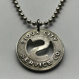 USA Sioux City Service Co. Iowa transit token coin pendant necklace initial S One Fare vintage relic souvenir n003057