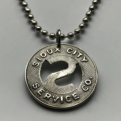 USA Sioux City Service Co. Iowa transit token coin pendant necklace initial S One Fare vintage relic souvenir n003057