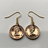 1992 Cayman Islands 1 Cent coin fish hook earrings dangle and drop jewelry Grand Cayman thrush song bird sparrows passerine birds Caribbean UK Bodden Town Jamaica Little Cayman Cayman Brac Seven Mile Beach George Town British e000014