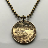 1970 South Korea 5 Won coin pendant Korean Turtle Ship battleship Seoul Busan Incheon Daegu Hanguk Joseon Japanese war flagship Panokseon Battle of Sacheon Geobukseon gwiseon Imjin War n001063