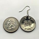 Japan Nippon 50 Yen coin dangle earrings Chrysanthemum flower mums chrysanths blossom Tokyo Yokohama Osaka Nagoya Sapporo Fukuoka Kobe Okinawa Kawasaki Kyoto Saitama Hiroshima Sendai Chiba e000100