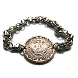 1946 Mexico 10 Centavos coin bracelet Aztec Sun Stone calendar Piedra Sol Tonalpohualli Zócalo Tonatiuh Xiuhpōhualli Mexica sculpture Moctezuma II Templo Mayor Tenochtitlan Xochimilco b000040