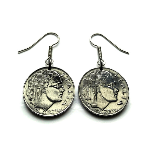 1942 Italy 20 Centesimi coin earrings Italia Savoy Rome Milan Siena Capri Sardinia Parma San Gimignano Positano Lazio World War 2 e000117