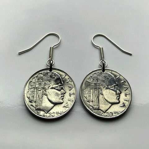 1942 Italy 20 Centesimi coin earrings Italia Savoy Rome Milan Siena Capri Sardinia Parma San Gimignano Positano Lazio World War 2 e000117