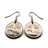 1994 Zimbabwe Rhodesia 10 Cents coin earrings jewelry African Baobab tree soapstone bird carving Victoria Falls African Shona Bantu Chitungwiza Matobo e000125