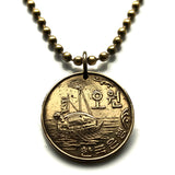 South Korea 5 Won coin pendant Korean Turtle Ship battleship Seoul Busan Incheon Daegu Hanguk Joseon Japanese war flagship Panokseon Battle of Sacheon Geobukseon gwiseon Imjin War n001063