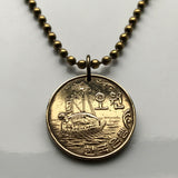 1970 South Korea 5 Won coin pendant Korean Turtle Ship battleship Seoul Busan Incheon Daegu Hanguk Joseon Japanese war flagship Panokseon Battle of Sacheon Geobukseon gwiseon Imjin War n001063