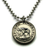1961 Liberia 5 Cents coin pendant necklace jewelry West African elephant safari Monrovia Gbarnga Buchanan Ganta Kakata Zwedru Harbel Montserrado Nimba Kpelle Bassa people Bong Lofa Harper Pleebo Foya Klao n000734