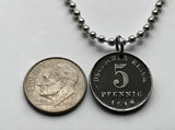 1918 Germany Deutschland 5 Pfennig coin pendant World War 1 era German eagle Berlin Hamburg Munich Cologne Frankfurt Stuttgart Dusseldorf Bavaria Leipzig Dortmund Essen Bremen Dresden Hanover Nuremberg Rothenburg Heidelberg Hesse Bonn Brandenburg n000283