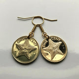 Bahamas Island 1 Cent coin earrings Bahamian starfish sea star Nassau Andros Exuma Junkanoo Rose Island Lighthouse Beach Rum Cay sand sea e000151