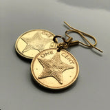 Bahamas Island 1 Cent coin earrings Bahamian starfish sea star Nassau Andros Exuma Junkanoo Rose Island Lighthouse Beach Rum Cay sand sea e000151