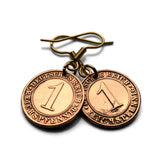 Germany Deutschland 1 Reichspfennig coin earrings Berlin Hamburg Munich Koeln Duisburg Bavaria Wandsbek Karlsruhe Dresden Oktoberfest e000155