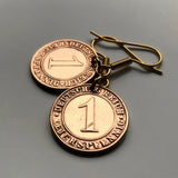 Germany Deutschland 1 Reichspfennig coin earrings Berlin Hamburg Munich Koeln Duisburg Bavaria Wandsbek Karlsruhe Dresden Oktoberfest e000155