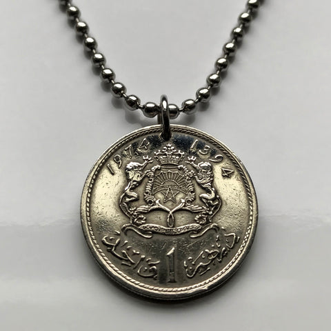 1965 Marruecos 1 Dirham moneda colgante Maroc leones pentagrama Rabat Fez Magrebi Árabe Derdja Berber moros Africano Berbería Hassaniya n001590