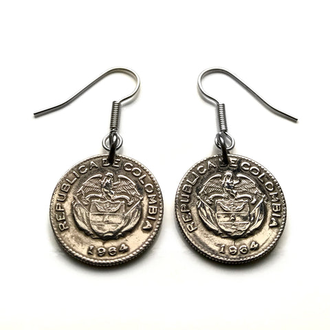 Colombia 10 Centavos coin earrings Colombian flags Andean condor Bogotá Medellín Cali Barranquilla Cartagena Cúcuta Antioquia Pereira Soacha Bucaramanga Manizales Santander Caldas Cauca aretes joyeria e000253