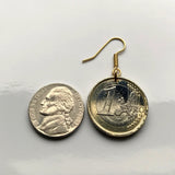 Greece Hellas 1 Euro coin earrings Greek little owl of Athena Parthenon Crete Hellenic Macedonia Sparta Peloponnese Pella Thebes e000711