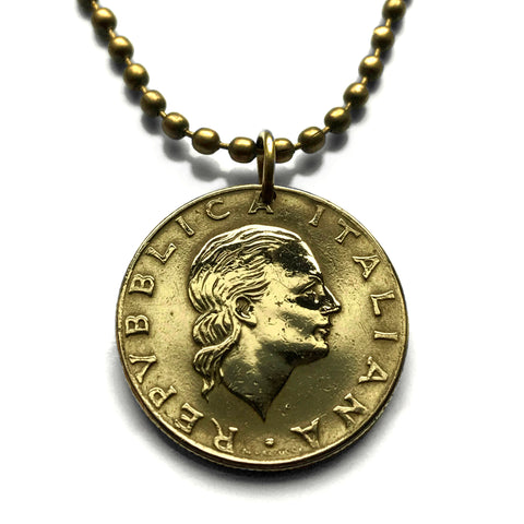 1980 Italy 200 Lire coin pendant necklace jewelry Italian lady Rome Milan Venice Florence Verona Torino Napoli Bologna Siena Palermo Modena Genoa Parma Lecce Matera Perugia Cagliari Tuscany Capri Bari Trieste n000221