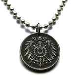 1917 Germany Deutschland 5 Pfennig coin pendant World War 1 era German eagle Berlin Hamburg Munich Cologne Frankfurt Stuttgart Dusseldorf Bavaria Leipzig Dortmund Essen Bremen Dresden Hanover Nuremberg Rothenburg Heidelberg Hesse Bonn Brandenburg n000283