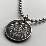 1918 Germany Deutschland 5 Pfennig coin pendant World War 1 era German eagle Berlin Hamburg Munich Cologne Frankfurt Stuttgart Dusseldorf Bavaria Leipzig Dortmund Essen Bremen Dresden Hanover Nuremberg Rothenburg Heidelberg Hesse Bonn Brandenburg n000283