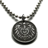 1918 Germany Deutschland 5 Pfennig coin pendant World War 1 era German eagle Berlin Hamburg Munich Cologne Frankfurt Stuttgart Dusseldorf Bavaria Leipzig Dortmund Essen Bremen Dresden Hanover Nuremberg Rothenburg Heidelberg Hesse Bonn Brandenburg n000283