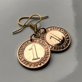 Germany Deutschland 1 Reichspfennig coin earrings Berlin Hamburg Munich Koeln Duisburg Bavaria Wandsbek Karlsruhe Dresden Oktoberfest e000155