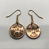 Germany Deutschland 1 Reichspfennig coin earrings Berlin Hamburg Munich Koeln Duisburg Bavaria Wandsbek Karlsruhe Dresden Oktoberfest e000155
