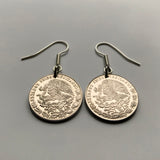 Mexico 20 Centavos coin earrings Mexican eagle Monterrey Guadalajara Puebla Tlaxcala Toluca Tijuana León Iztapalapa Ecatepec Querétaro Juárez Acapulco Mérida Yucatán Cancún Saltillo Cuernavaca Oaxaca Aguascalientes Jalisco Morelia Zapopan Pachuca e000202