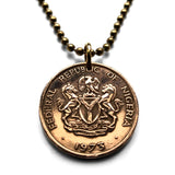 1973 Nigeria 1 Kobo coin pendant Nigerian horse eagle Abuja Lagos black shield West Africa Zuma Rock Victoria Island Harcourt Ibo n001572