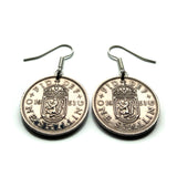 1953 Reino Unido Escocia 1 chelín moneda pendientes joyas león escocés Edimburgo Glasgow Perth Alba Dundee Aberdeen Palacio de Holyrood Lothian Stirling Escocés Inverness Fife Gran Bretaña Británico e000207