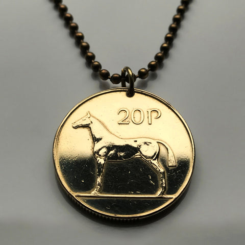 1995 Ireland 20 Pence coin pendant hunting horse stallion thoroughbred Irish harp Dublin Gaelic Drogheda Swords Dundalk Ulster n000253