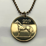 1995 Ireland 20 Pence coin pendant hunting horse stallion thoroughbred Irish harp Dublin Gaelic Drogheda Swords Dundalk Ulster n000253