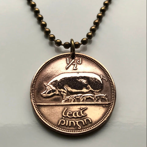 Ireland Éire 1/2 Pingin coin pendant pig sow Irish harp Dublin Waterford Drogheda Connacht Leinster Swords Gaels Guinness n000286
